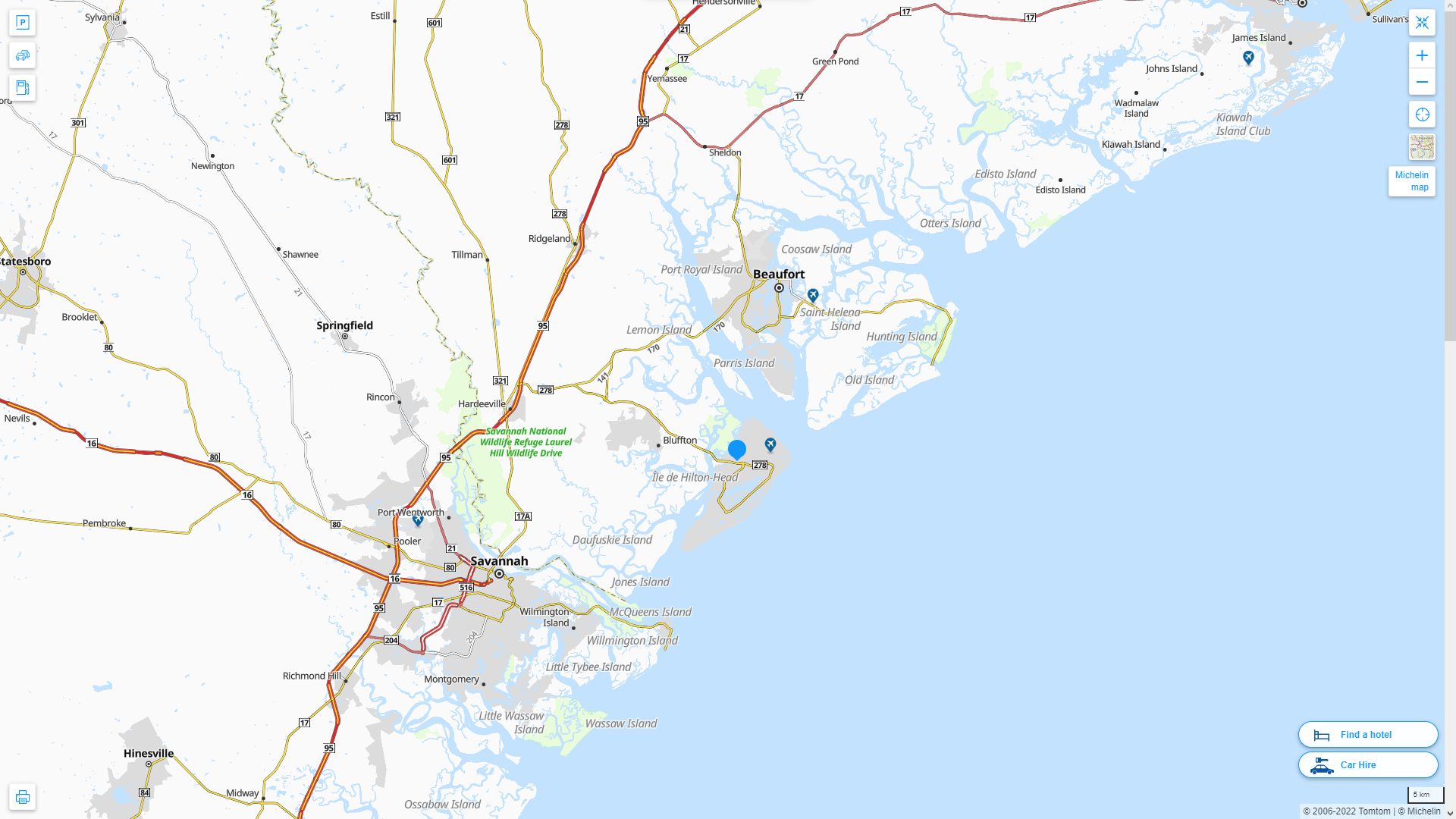 Hilton Head Island South Carolina Highway and Road Map
